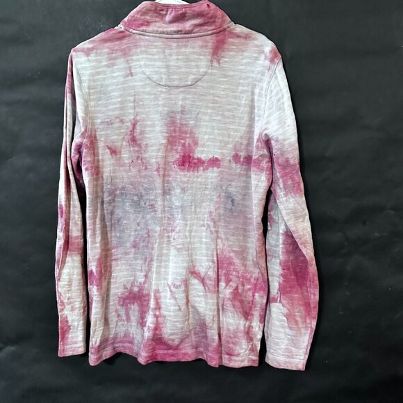 Orvis Red Cotton Tie Dyed Stripe Dye Size Large Long Sleeve Pullover Henley zip - Picture 4 of 6